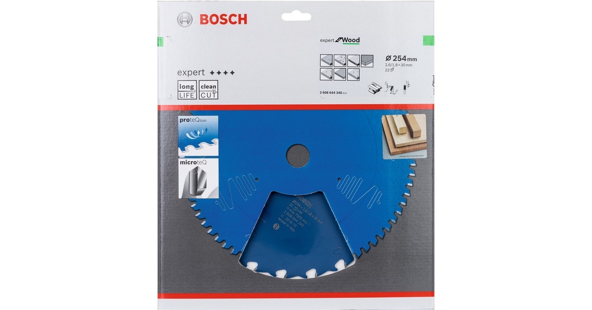 Bosch Kreissägeblatt Expert for Wood, Ø 254mm, 22Z(Bohrung 30mm, für Tischkreissägen)