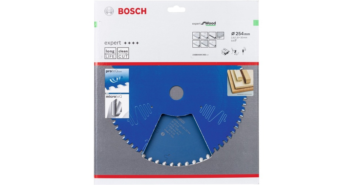 Bosch Kreissägeblatt Expert for Wood, Ø 254mm, 54Z(Bohrung 30mm, für Tischkreissägen)