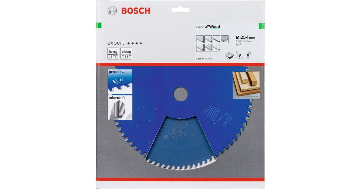 Bosch Kreissägeblatt Expert for Wood, Ø 254mm, 80Z(Bohrung 30mm, für Tischkreissägen)