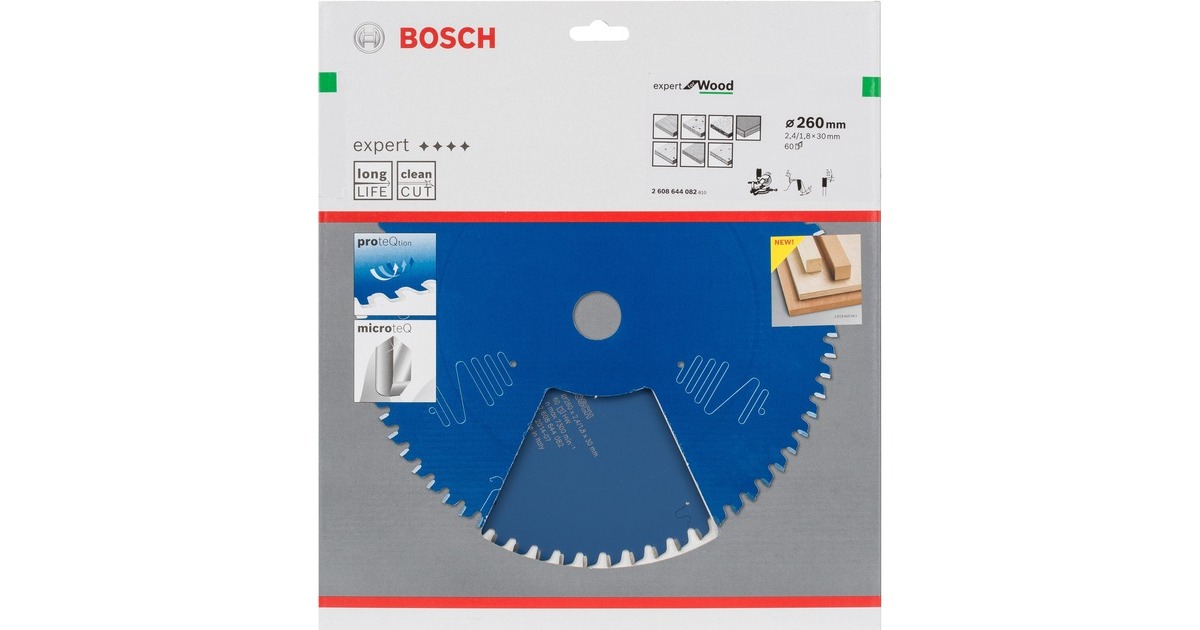 Bosch Kreissägeblatt Expert for Wood, Ø 260mm, 60Z(Bohrung 30mm, für Kapp- & Gehrungssägen)