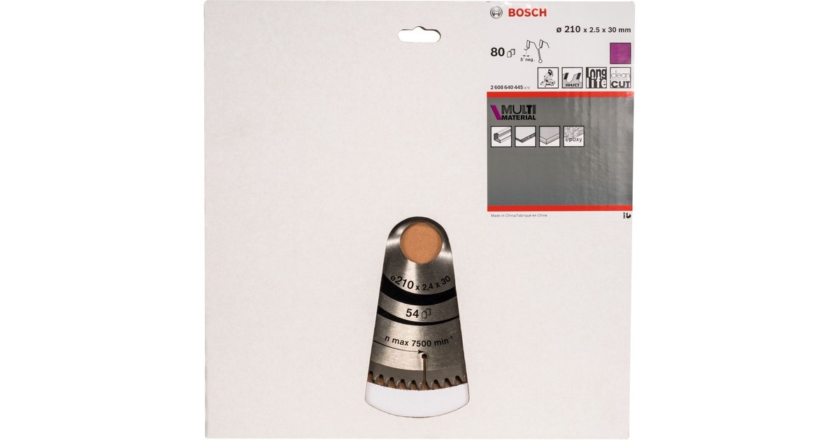Bosch Kreissägeblatt Multi Material, Ø 210mm, 80Z(Bohrung 30mm, für Kapp- & Gehrungssägen)