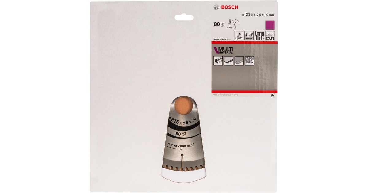Bosch Kreissägeblatt Multi Material, Ø 216mm, 80Z(Bohrung 30mm, für Kapp- & Gehrungssägen)