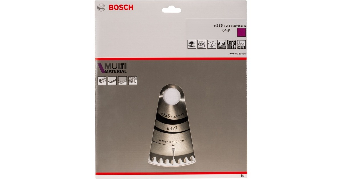 Bosch Kreissägeblatt Multi Material, Ø 235mm, 64Z(Bohrung 30mm, für Handkreissägen)