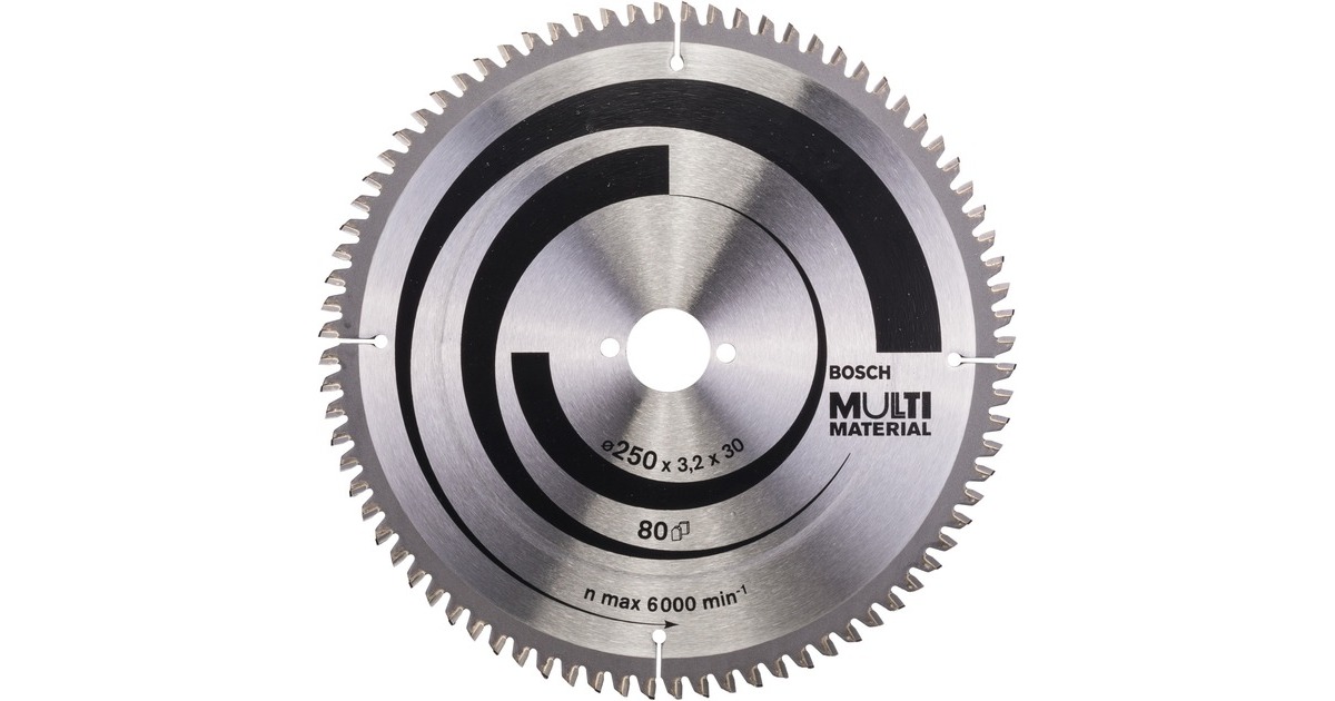 Bosch Kreissägeblatt Multi Material, Ø 250mm, 80Z(Bohrung 30mm, für Kapp- & Gehrungssägen)