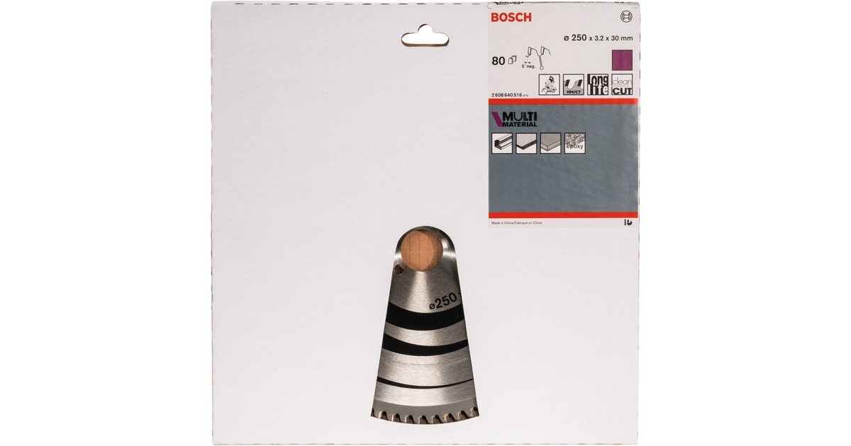 Bosch Kreissägeblatt Multi Material, Ø 250mm, 80Z(Bohrung 30mm, für Kapp- & Gehrungssägen)
