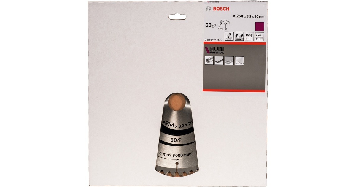 Bosch Kreissägeblatt Multi Material, Ø 254mm, 60Z(Bohrung 30mm, für Kapp- & Gehrungssägen)