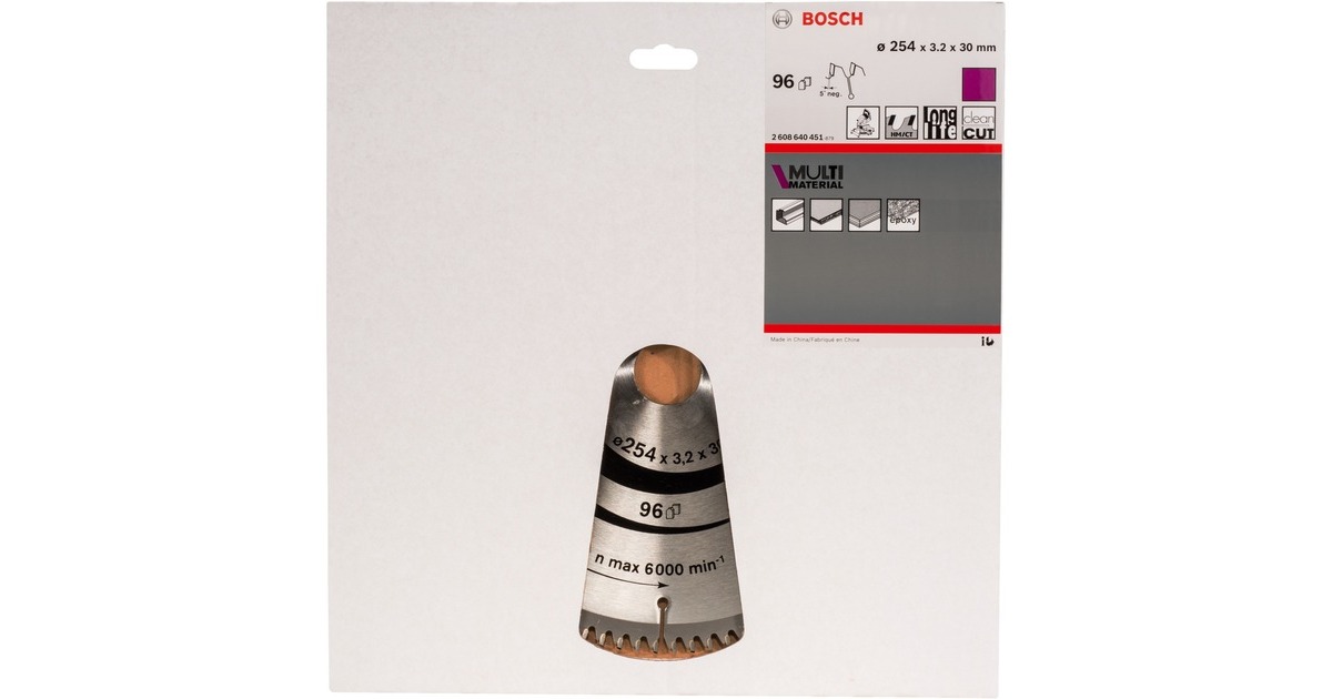 Bosch Kreissägeblatt Multi Material, Ø 254mm, 96Z(Bohrung 30mm, für Kapp- & Gehrungssägen)