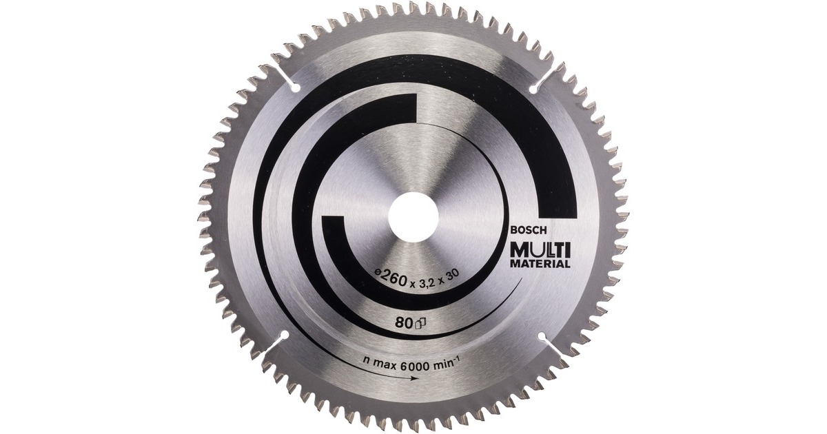 Bosch Kreissägeblatt Multi Material, Ø 260mm, 80Z(Bohrung 30mm, für Kapp- & Gehrungssägen)