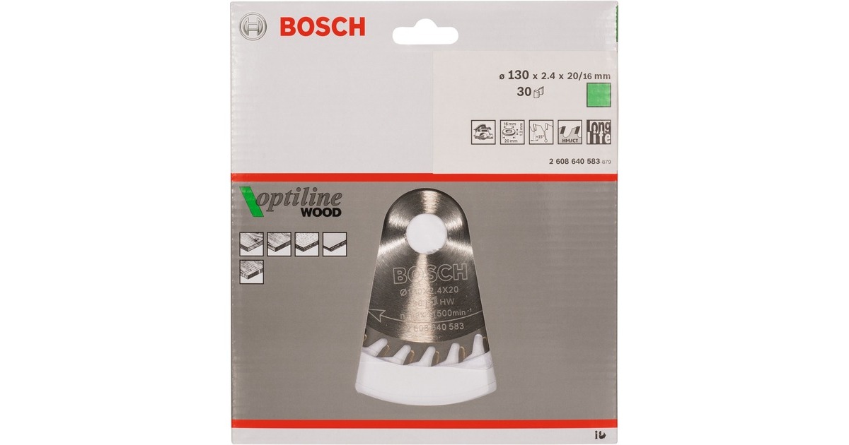 Bosch Kreissägeblatt Optiline Wood, Ø 130mm, 30Z(Bohrung 20mm, für Handkreissägen)