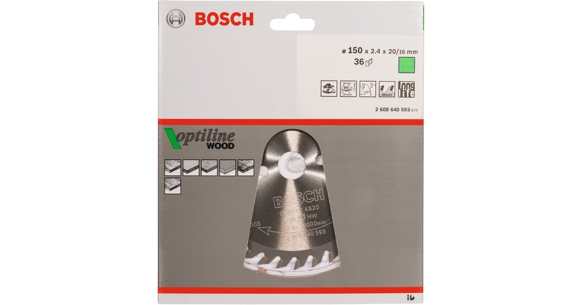 Bosch Kreissägeblatt Optiline Wood, Ø 150mm, 36Z(Bohrung 20mm, für Handkreissägen)