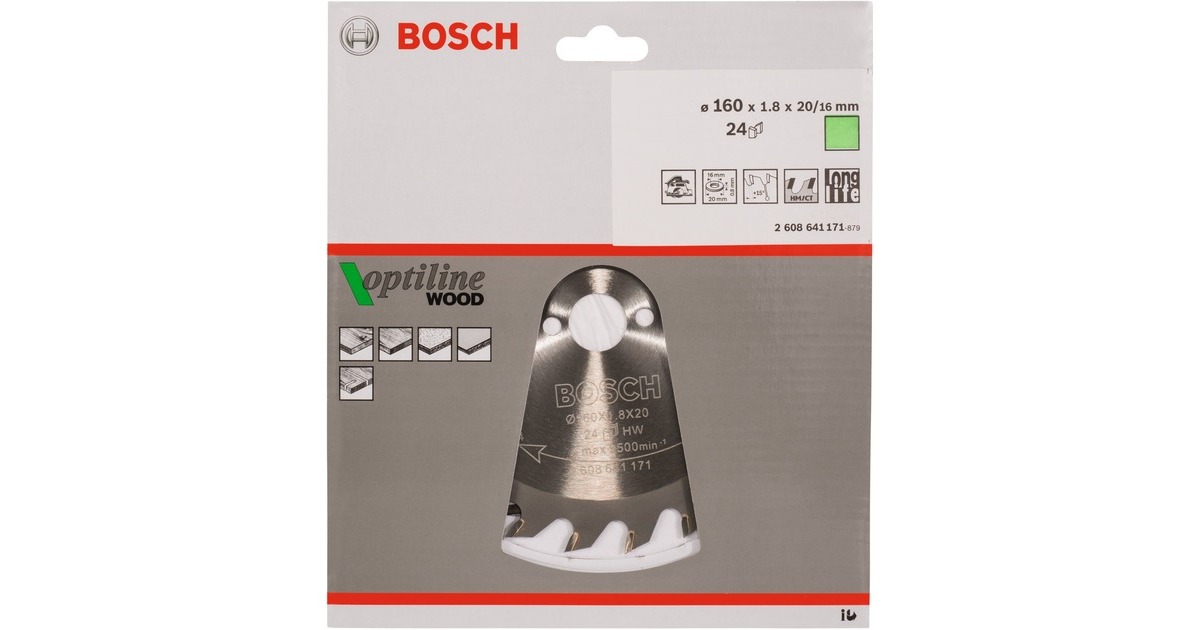 Bosch Kreissägeblatt Optiline Wood, Ø 160mm, 24Z(Bohrung 20mm, für Handkreissägen)