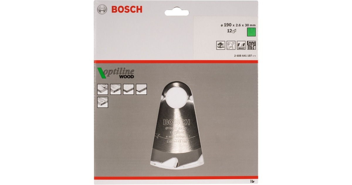 Bosch Kreissägeblatt Optiline Wood, Ø 190mm, 12Z(Bohrung 30mm, für Handkreissägen)