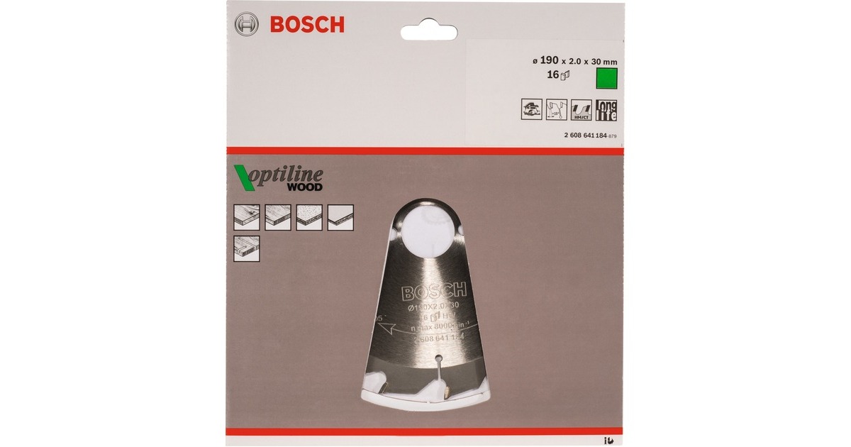 Bosch Kreissägeblatt Optiline Wood, Ø 190mm, 16Z(Bohrung 30mm, für Handkreissägen)