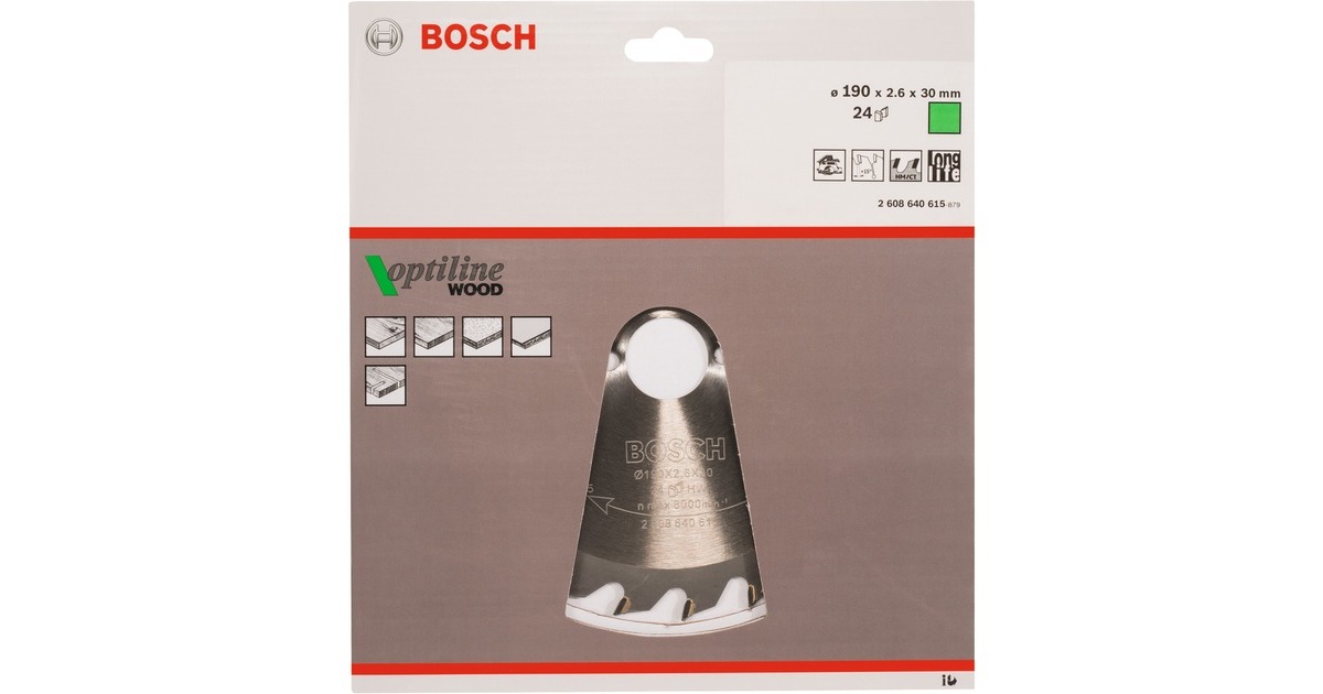 Bosch Kreissägeblatt Optiline Wood, Ø 190mm, 24Z(Bohrung 30mm, für Handkreissägen)