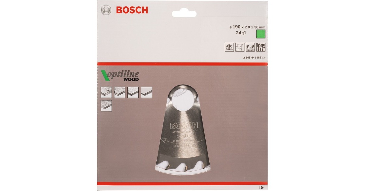 Bosch Kreissägeblatt Optiline Wood, Ø 190mm, 24Z(Bohrung 30mm, für Handkreissägen)