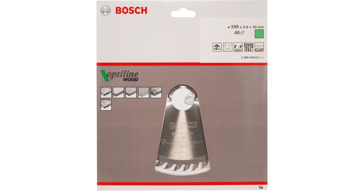 Bosch Kreissägeblatt Optiline Wood, Ø 190mm, 48Z(Bohrung 30mm, für Handkreissägen)