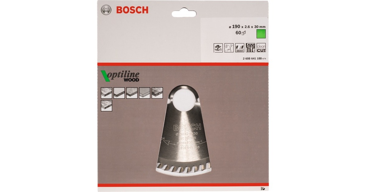 Bosch Kreissägeblatt Optiline Wood, Ø 190mm, 60Z(Bohrung 30mm, für Handkreissägen)