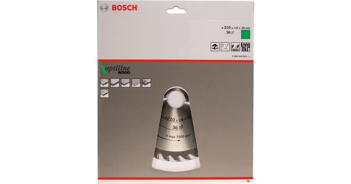Bosch Kreissägeblatt Optiline Wood, Ø 210mm, 36Z(Bohrung 30mm, für Handkreissägen)