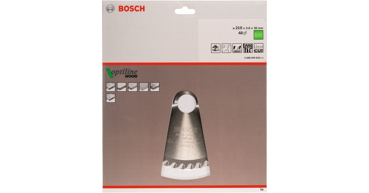 Bosch Kreissägeblatt Optiline Wood, Ø 210mm, 48Z(Bohrung 30mm, für Handkreissägen)