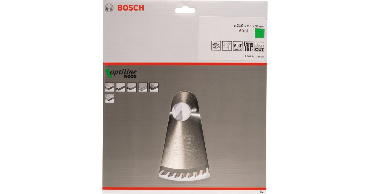 Bosch Kreissägeblatt Optiline Wood, Ø 210mm, 60Z(Bohrung 30mm, für Handkreissägen)