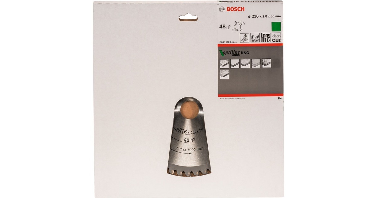 Bosch Kreissägeblatt Optiline Wood, Ø 216mm, 48Z(Bohrung 30mm, für Kapp- & Gehrungssägen)