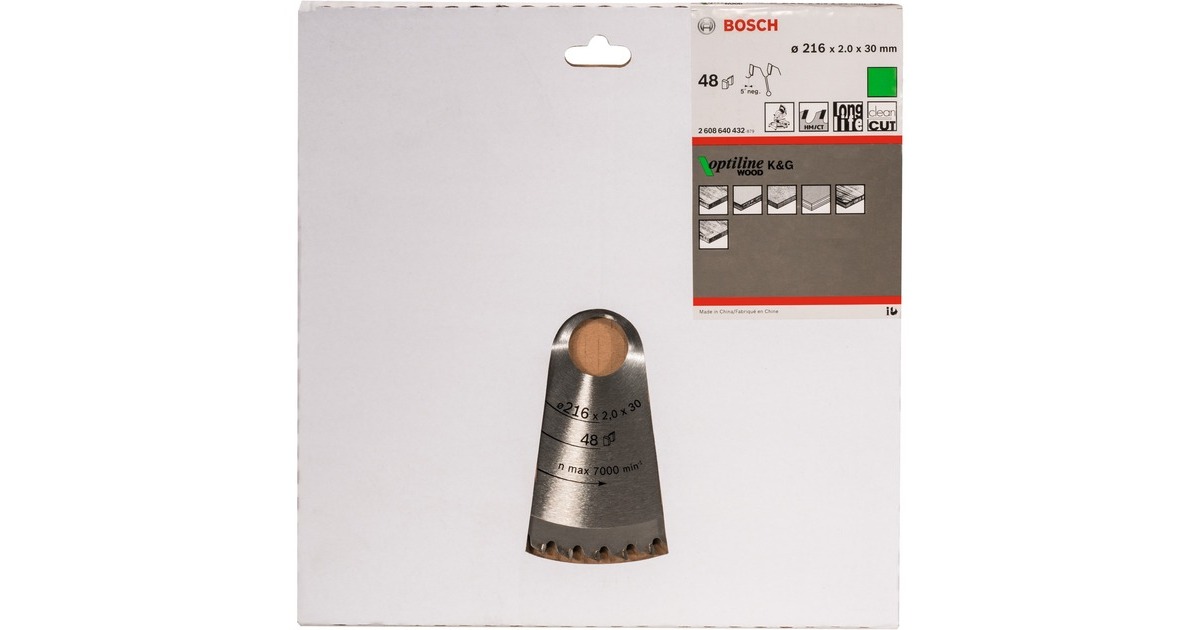 Bosch Kreissägeblatt Optiline Wood, Ø 216mm, 48Z(Bohrung 30mm, für Kapp- & Gehrungssägen)