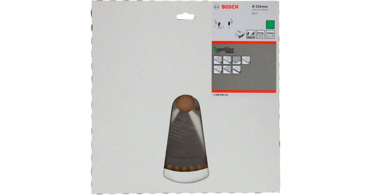 Bosch Kreissägeblatt Optiline Wood, Ø 216mm, 54Z(Bohrung 30mm, für Tischkreissägen)
