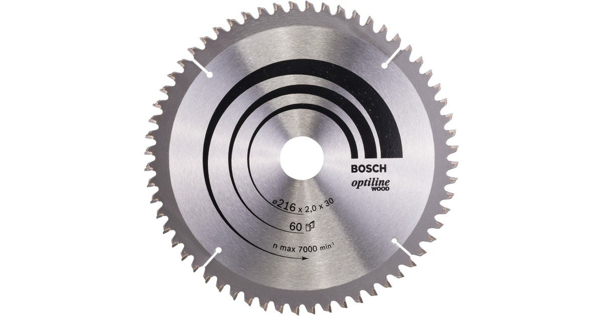 Bosch Kreissägeblatt Optiline Wood, Ø 216mm, 60Z(Bohrung 30mm, für Kapp- & Gehrungssägen)