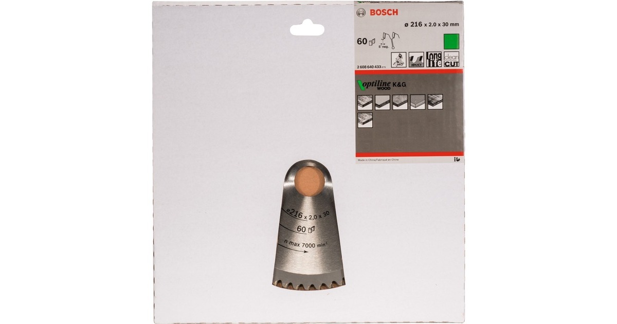 Bosch Kreissägeblatt Optiline Wood, Ø 216mm, 60Z(Bohrung 30mm, für Kapp- & Gehrungssägen)