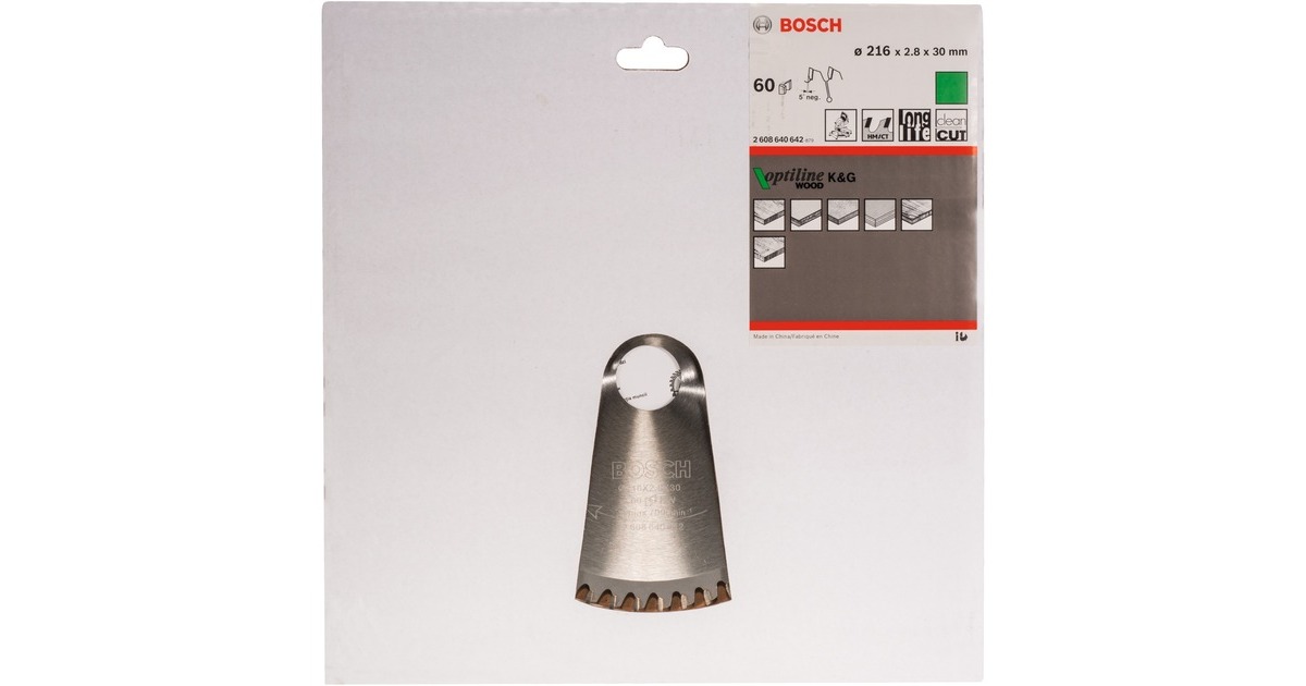 Bosch Kreissägeblatt Optiline Wood, Ø 216mm, 60Z(Bohrung 30mm, für Kapp- & Gehrungssägen)