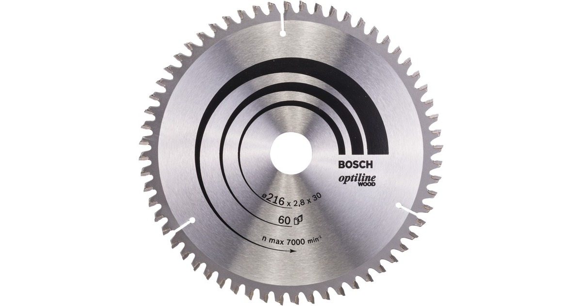 Bosch Kreissägeblatt Optiline Wood, Ø 216mm, 60Z(Bohrung 30mm, für Kapp- & Gehrungssägen)