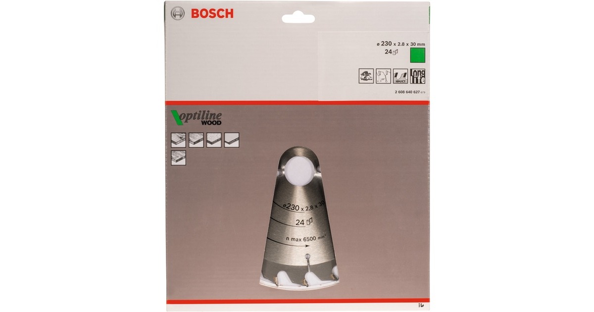 Bosch Kreissägeblatt Optiline Wood, Ø 230mm, 24Z(Bohrung 30mm, für Handkreissägen)