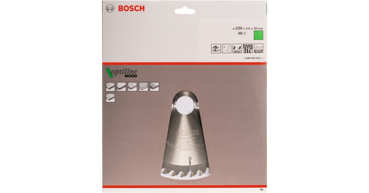 Bosch Kreissägeblatt Optiline Wood, Ø 230mm, 48Z(Bohrung 30mm, für Handkreissägen)
