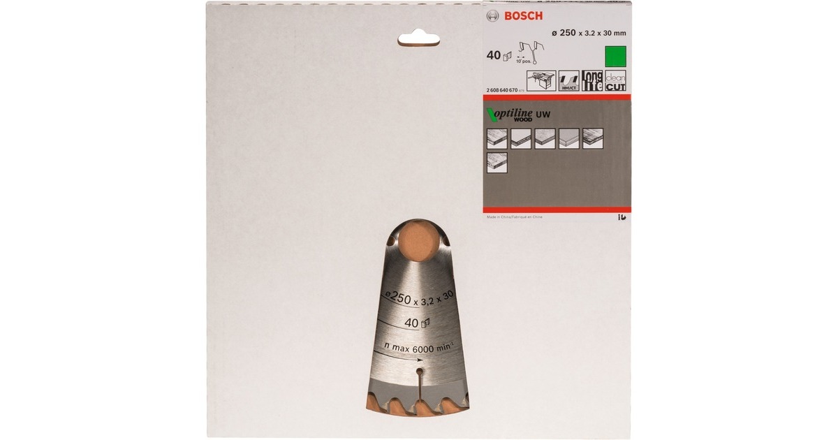 Bosch Kreissägeblatt Optiline Wood, Ø 250mm, 40Z(Bohrung 30mm, für Tischkreissägen)