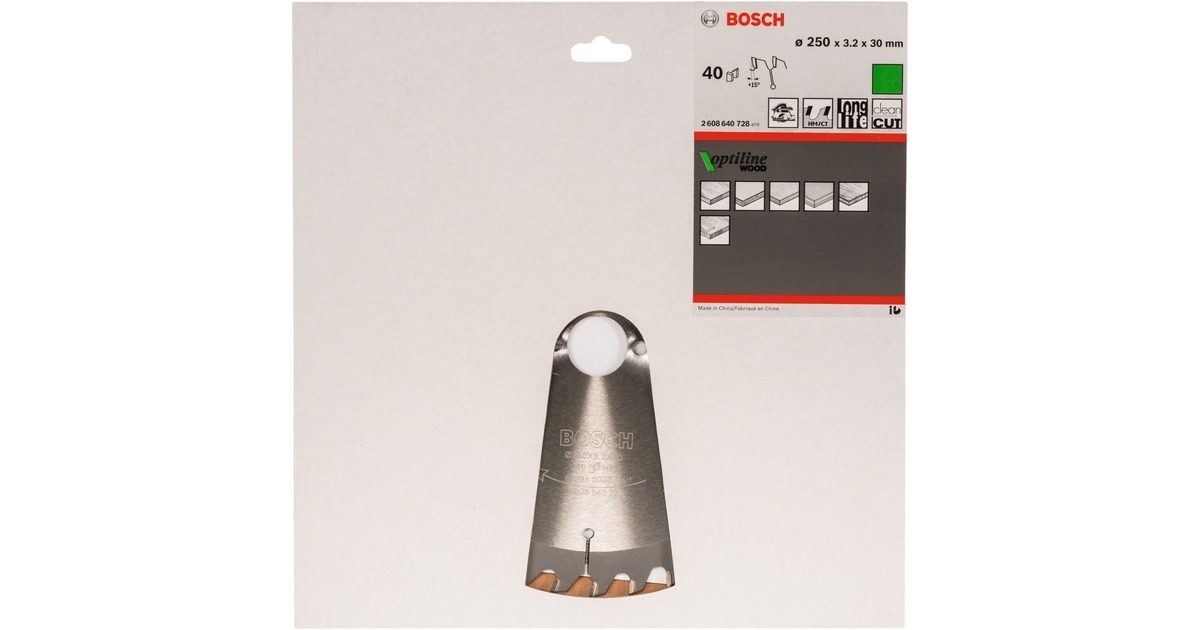 Bosch Kreissägeblatt Optiline Wood, Ø 250mm, 40Z(Bohrung 30mm, für Handkreissägen)