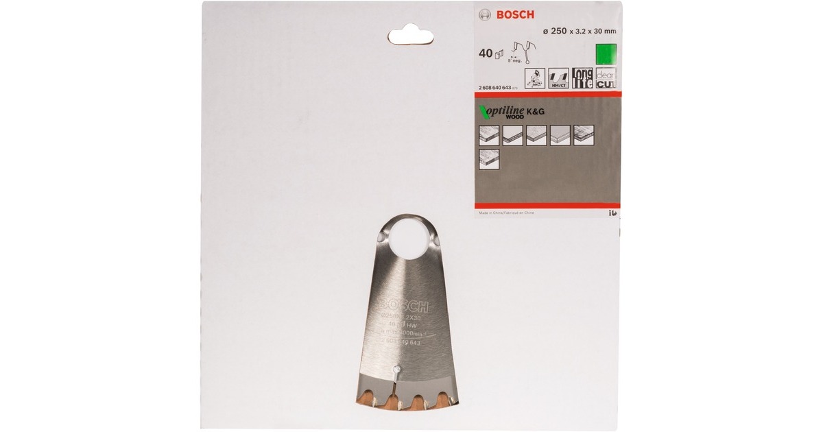 Bosch Kreissägeblatt Optiline Wood, Ø 250mm, 40Z(Bohrung 30mm, für Kapp- & Gehrungssägen)