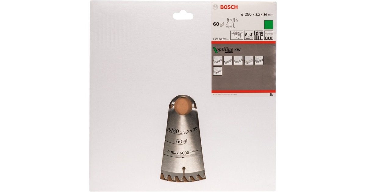 Bosch Kreissägeblatt Optiline Wood, Ø 250mm, 60Z(Bohrung 30mm, für Tischkreissägen)