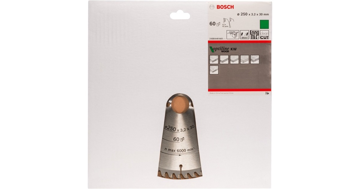Bosch Kreissägeblatt Optiline Wood, Ø 250mm, 60Z(Bohrung 30mm, für Tischkreissägen)