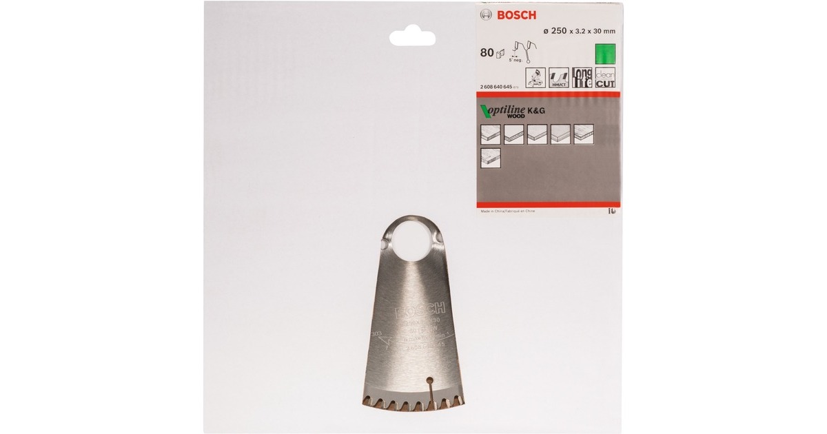 Bosch Kreissägeblatt Optiline Wood, Ø 250mm, 80Z(Bohrung 30mm, für Kapp- & Gehrungssägen)