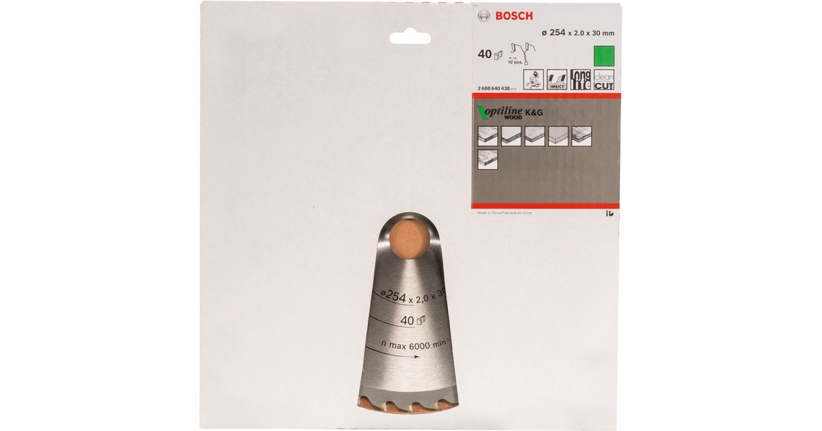 Bosch Kreissägeblatt Optiline Wood, Ø 254mm, 40Z(Bohrung 30mm, für Kapp- & Gehrungssägen)