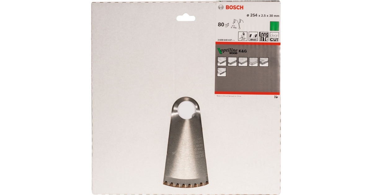 Bosch Kreissägeblatt Optiline Wood, Ø 254mm, 80Z(Bohrung 30mm, für Kapp- & Gehrungssägen)