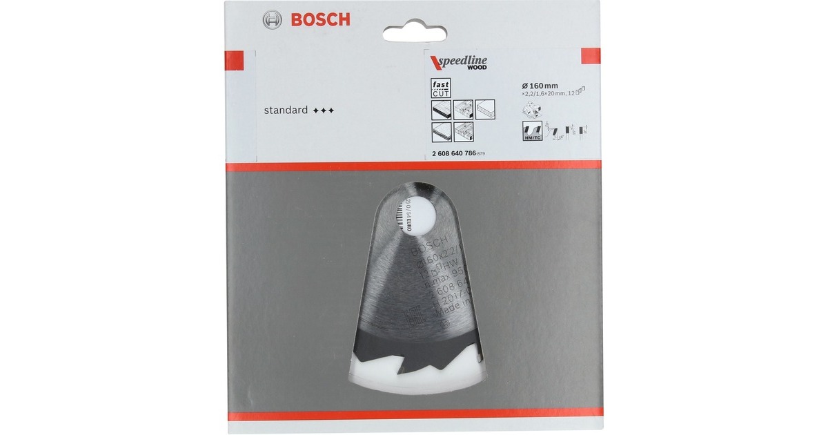 Bosch Kreissägeblatt Speedline Wood, Ø 160mm, 12Z(Bohrung 20mm, für Handkreissägen)