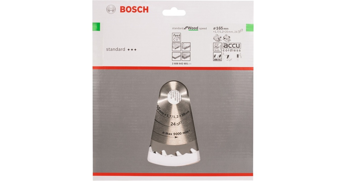 Bosch Kreissägeblatt Speedline Wood, Ø 165mm, 24Z(Bohrung 20mm, für Handkreissägen)