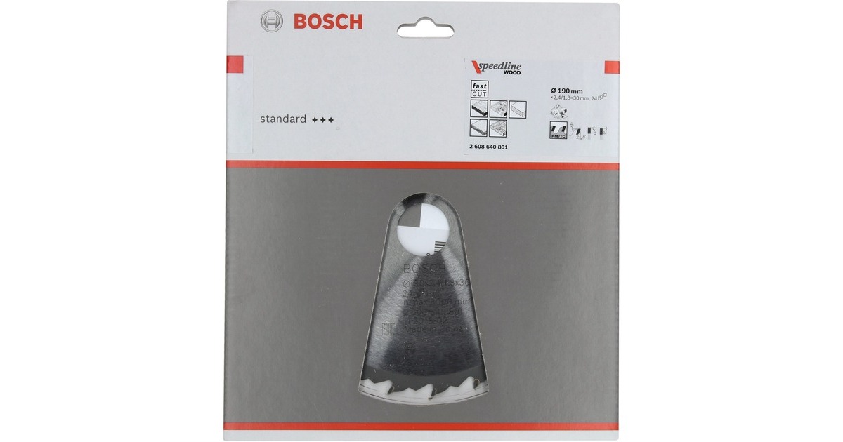 Bosch Kreissägeblatt Speedline Wood, Ø 190mm, 24Z(Bohrung 30mm, für Handkreissägen)