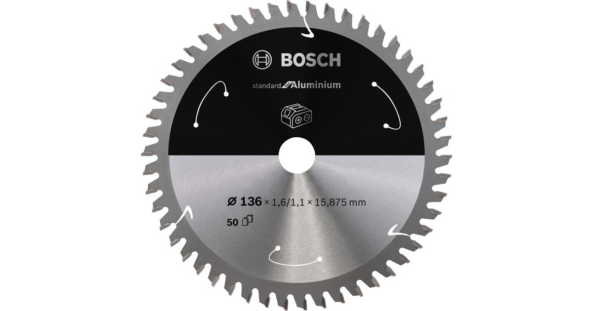 Bosch Kreissägeblatt Standard for Aluminium, Ø 136mm, 50Z(Bohrung 15,875mm, für Akku-Handkreissägen)