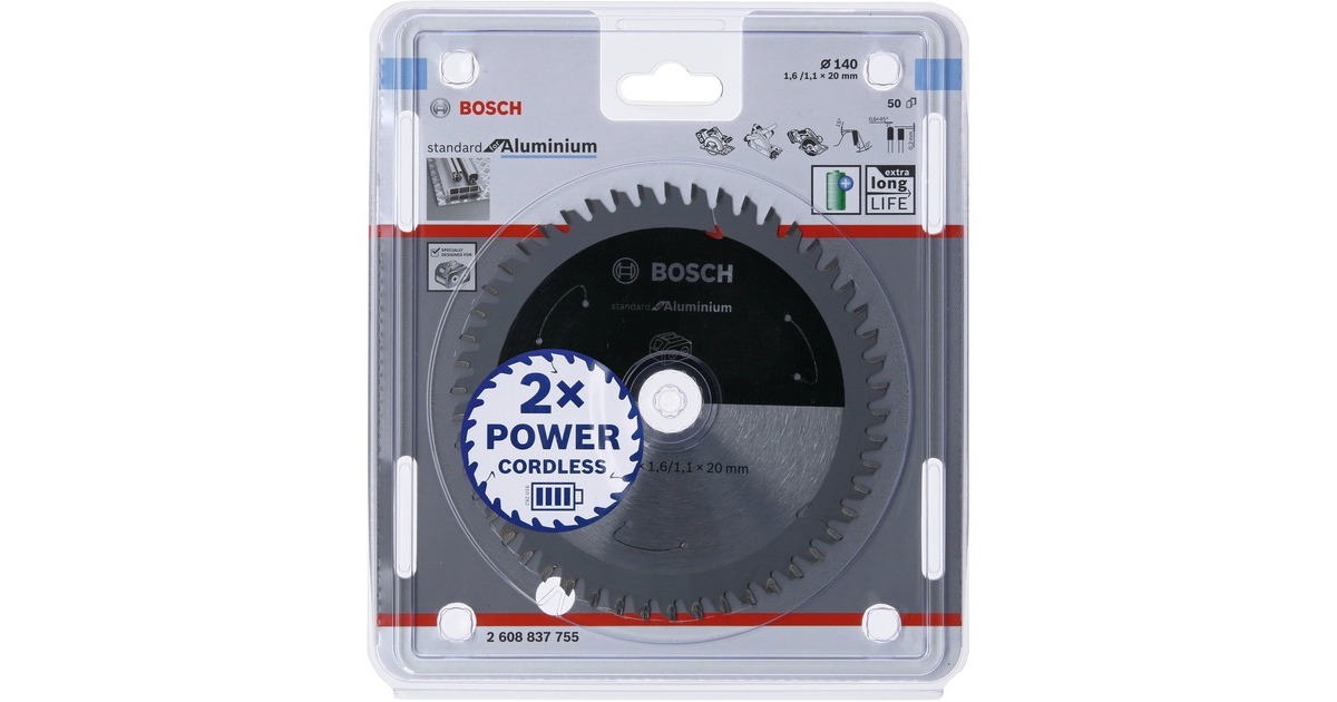 Bosch Kreissägeblatt Standard for Aluminium, Ø 140mm, 50Z(Bohrung 20mm, für Akku-Handkreissägen)