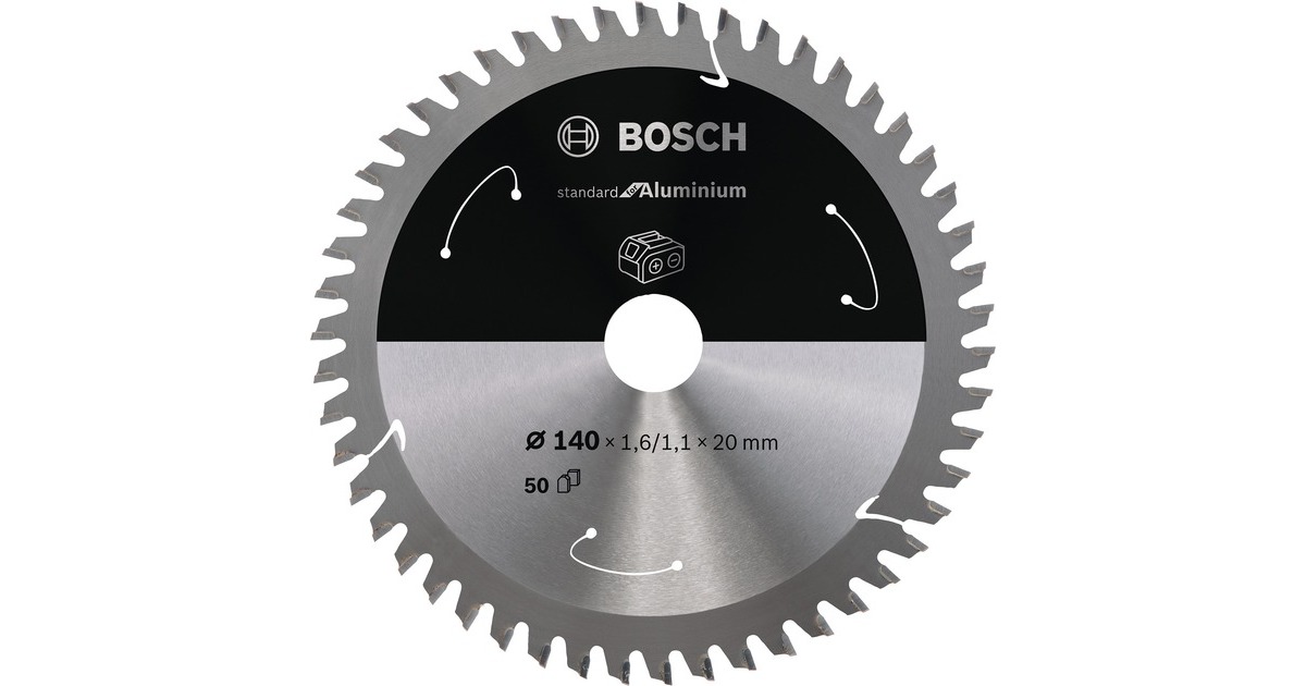Bosch Kreissägeblatt Standard for Aluminium, Ø 140mm, 50Z(Bohrung 20mm, für Akku-Handkreissägen)