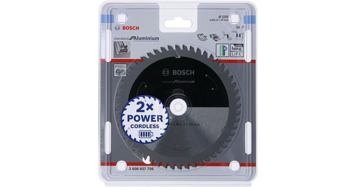 Bosch Kreissägeblatt Standard for Aluminium, Ø 150mm, 52Z(Bohrung 20mm, für Akku-Handkreissägen)