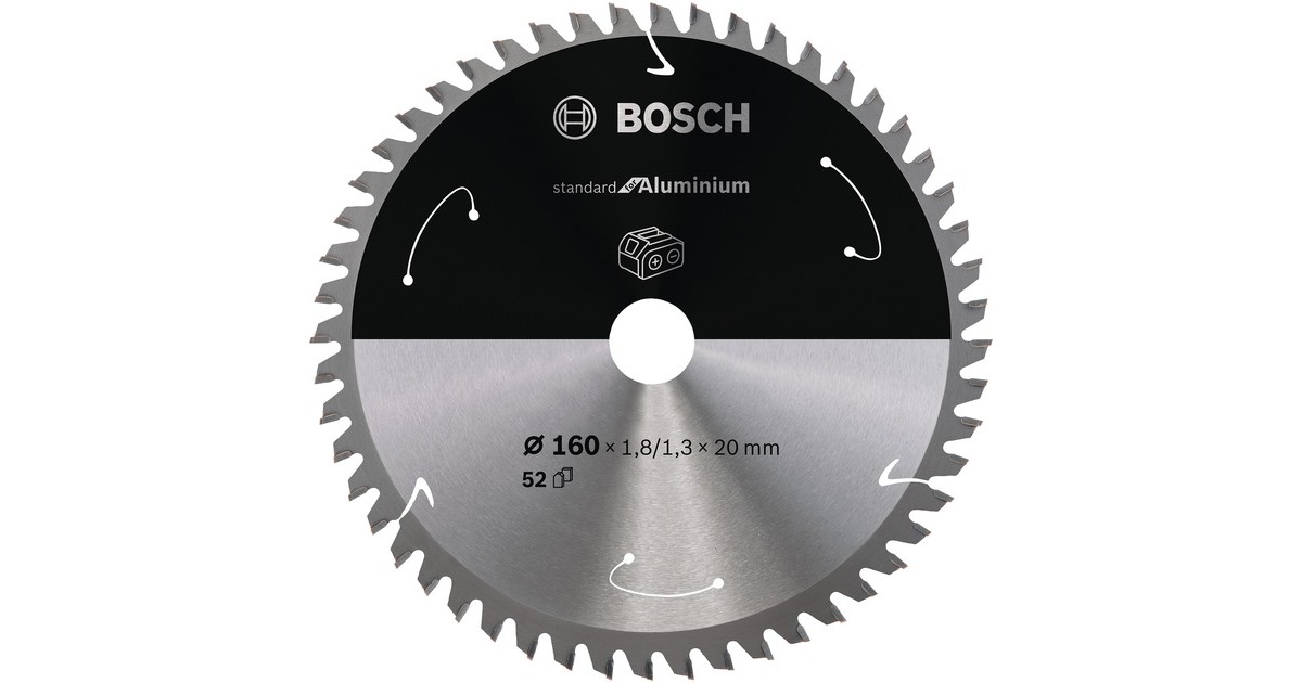 Bosch Kreissägeblatt Standard for Aluminium, Ø 160mm, 52Z(Bohrung 20mm, für Akku-Handkreissägen)