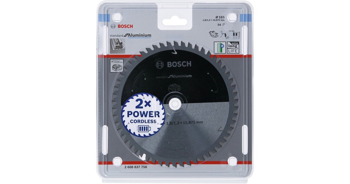 Bosch Kreissägeblatt Standard for Aluminium, Ø 165mm, 54Z(Bohrung 15,875mm, für Akku-Handkreissägen)